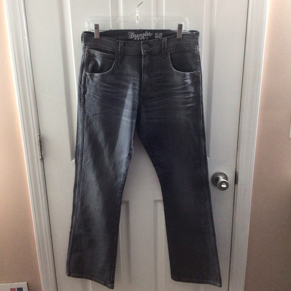 Mens Wrangler Retro Slim Boot Jeans Gray Wash